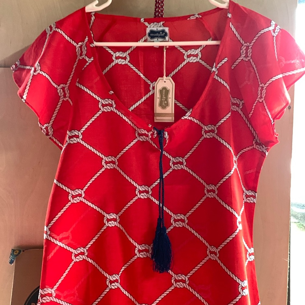 Taylor Flutter sleeve, red and white nautical dress